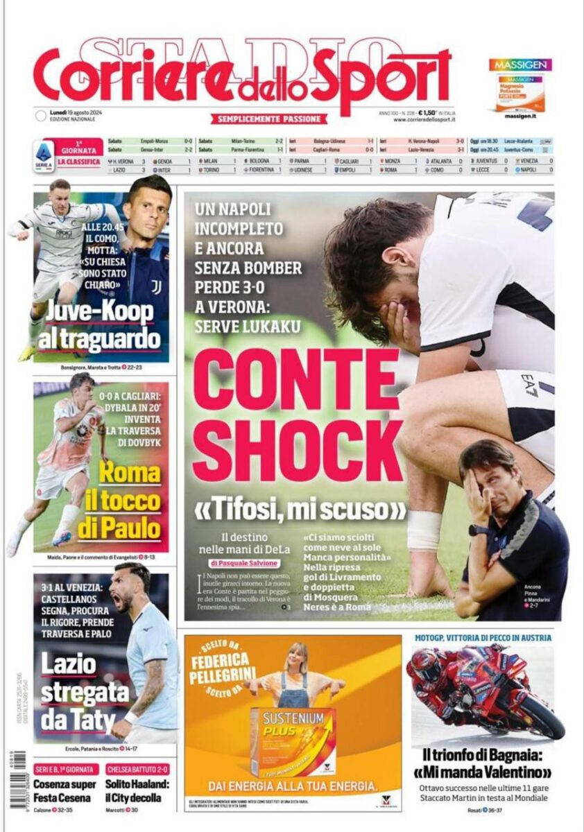 Prima pagina Corriere dello Sport (19 agosto 2024)