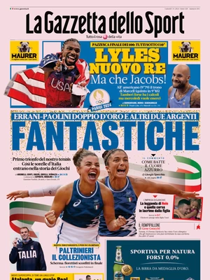 Prima pagina La Gazzetta dello Sport (5 agosto 2024)