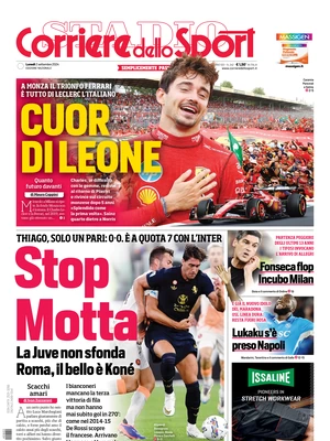 Prima pagina Corriere dello Sport (2 settembre 2024)