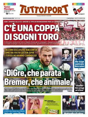 Prima pagina Tuttosport (24 settembre 2024)