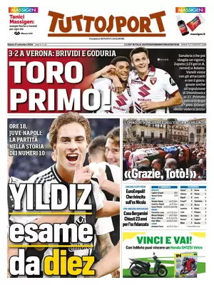 Prima pagina Tuttosport (21 settembre 2024)