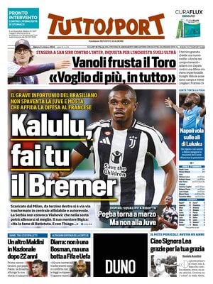 Prima pagina Tuttosport (5 ottobre 2024)