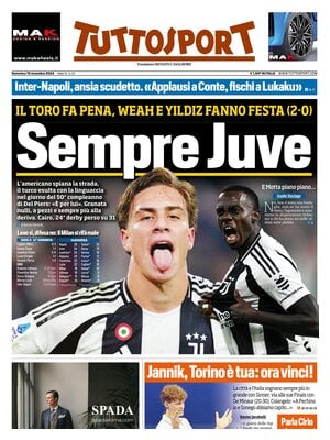 Prima pagina Tuttosport (10 novembre 2024)