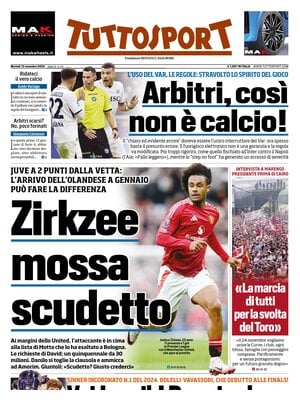 Prima pagina Tuttosport (12 novembre 2024)