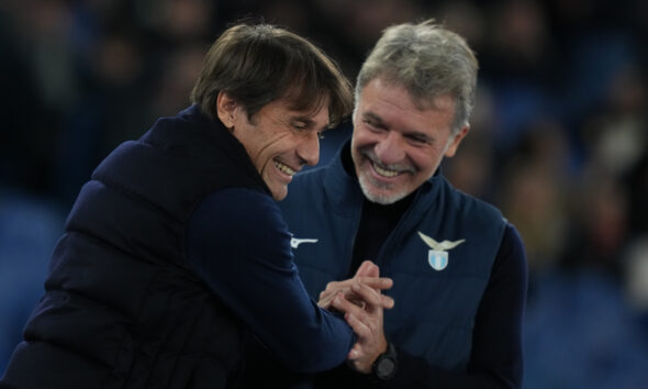 Conte e Baroni durante Lazio-Napoli, Coppa Italia 2025.