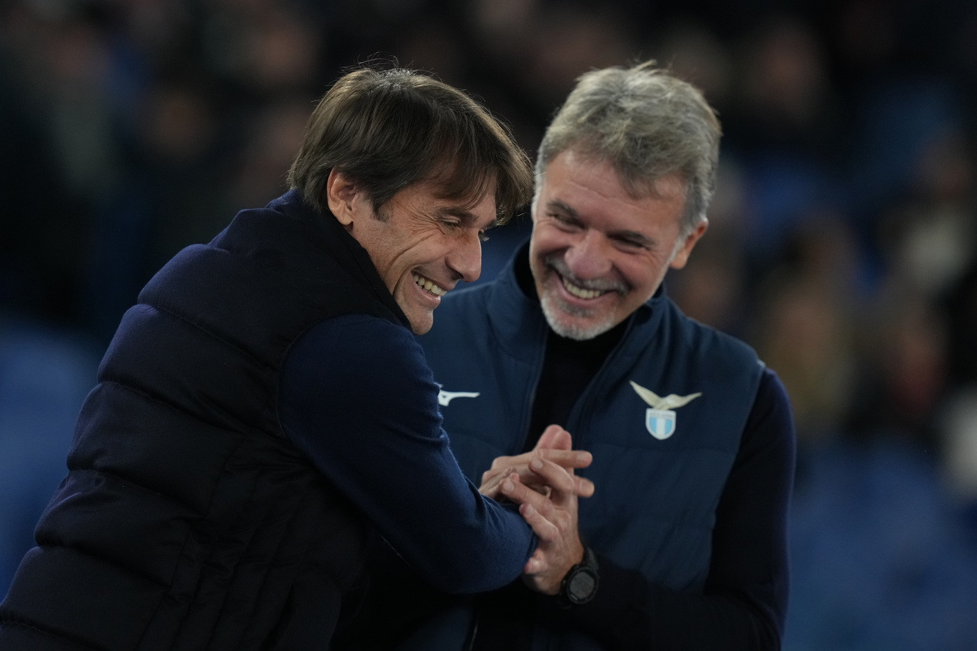 Conte e Baroni durante Lazio-Napoli, Coppa Italia 2025.