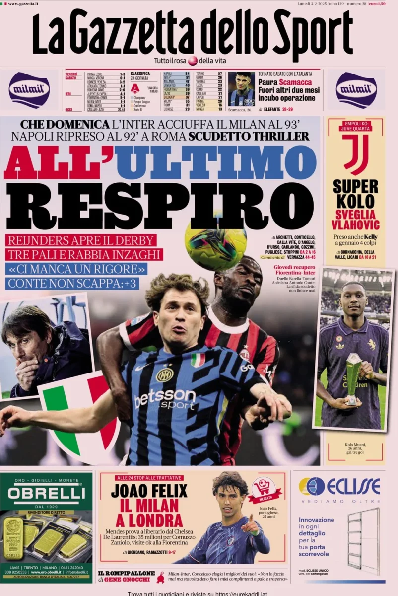 la gazzetta dello sport 03 02 2025