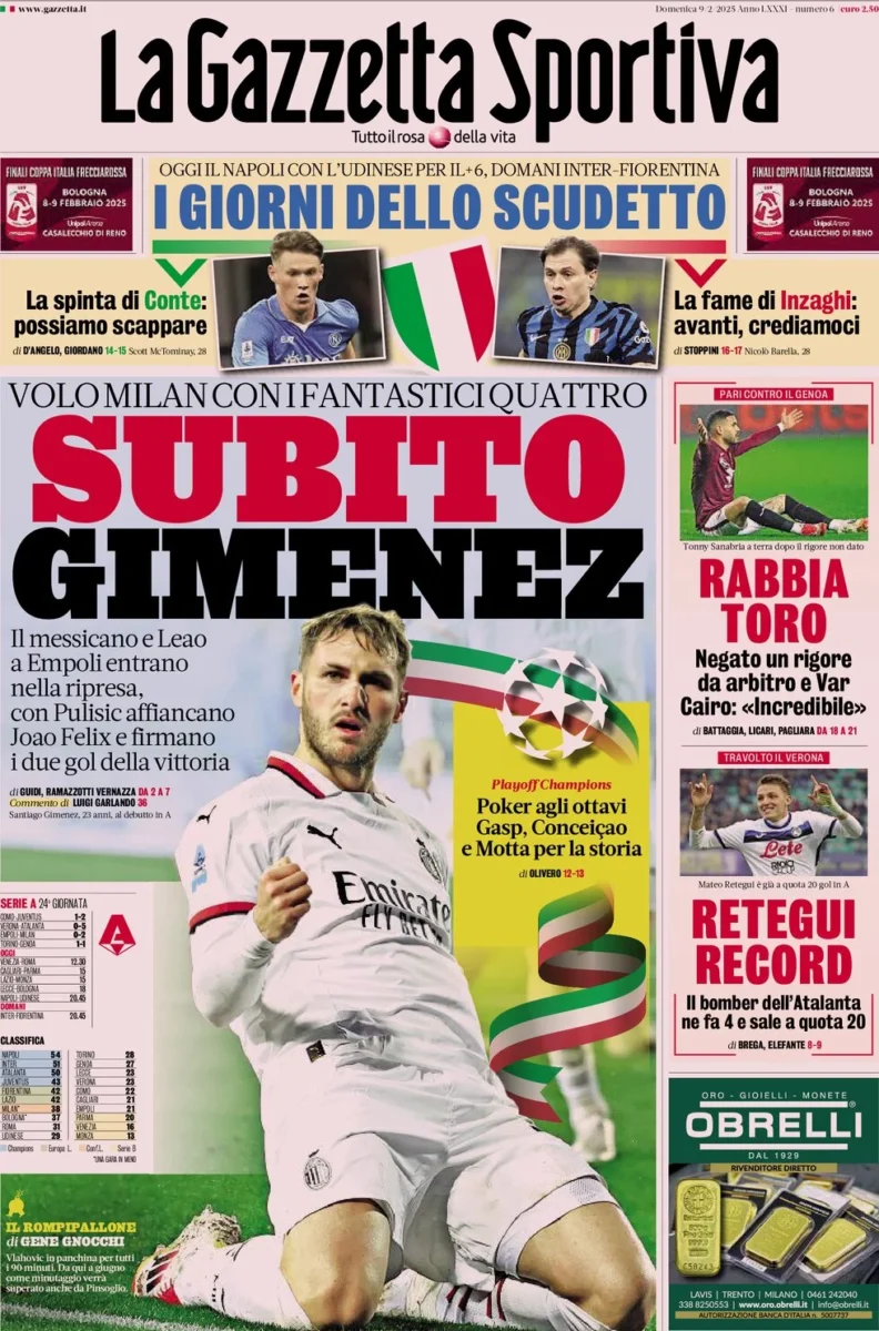 la gazzetta dello sport 09 02 2025